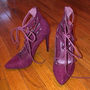 Maroon Lace-Up Heels / Pumps